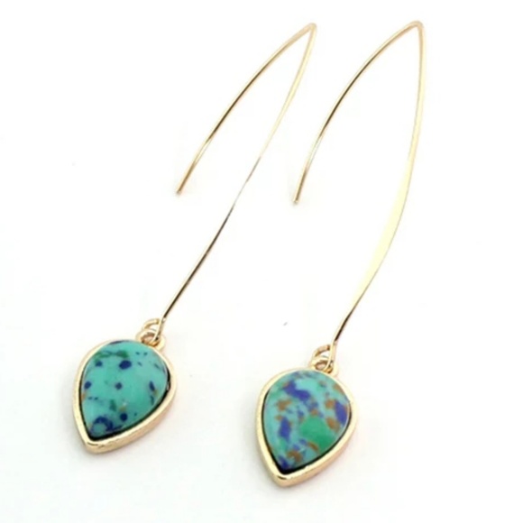 long gold Turquoise earrings Jewelry - Long Turquoise Trendy Costume Earrings